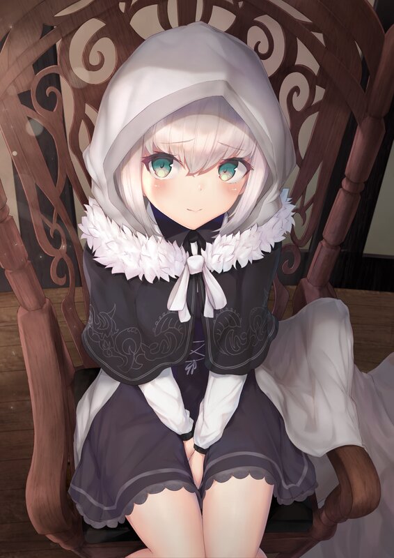 Anime Girl in Chair — White, Calm, Digital Art