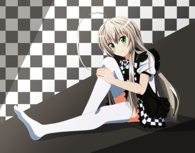 anime girl in checkered room