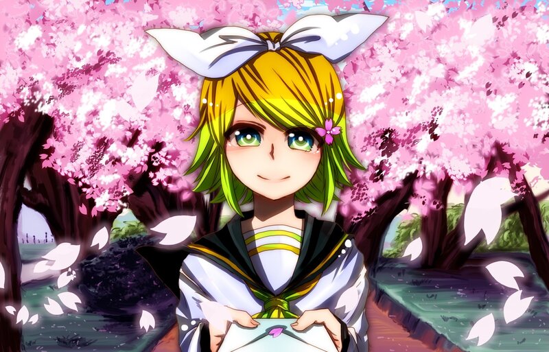 anime girl in cherry blossom