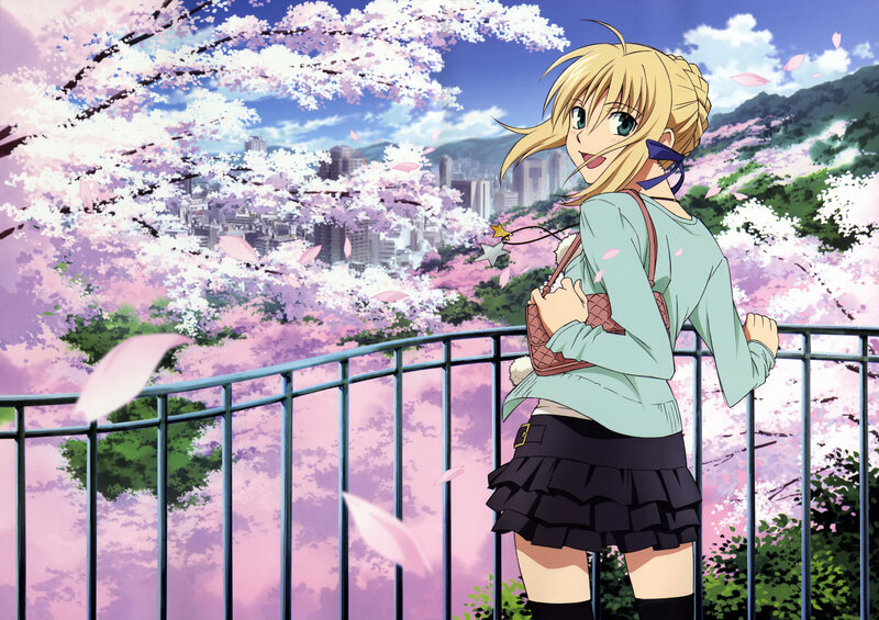 Anime girl in cherry blossom
