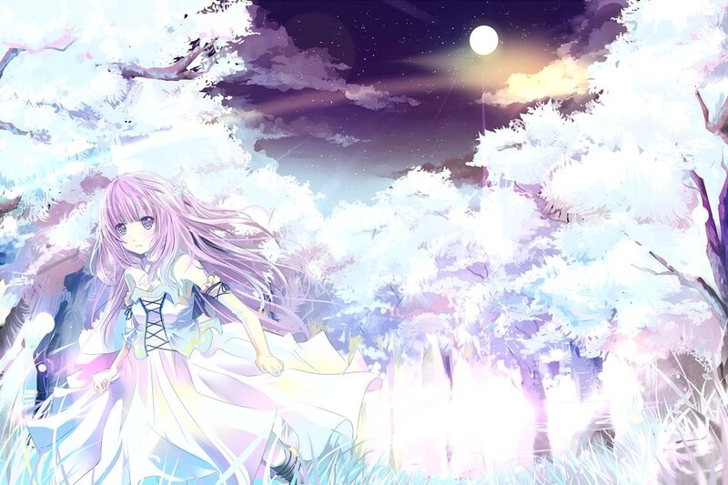 anime girl in cherry blossom forest