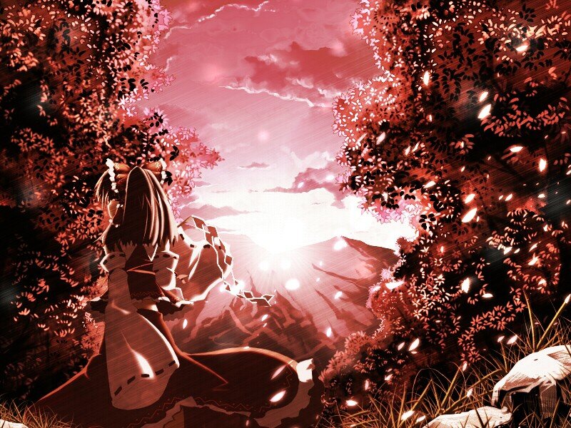 Anime girl in cherry blossom forest
