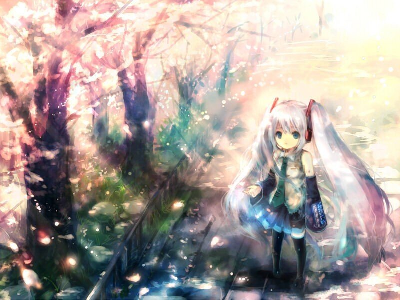 Anime girl in cherry blossom forest