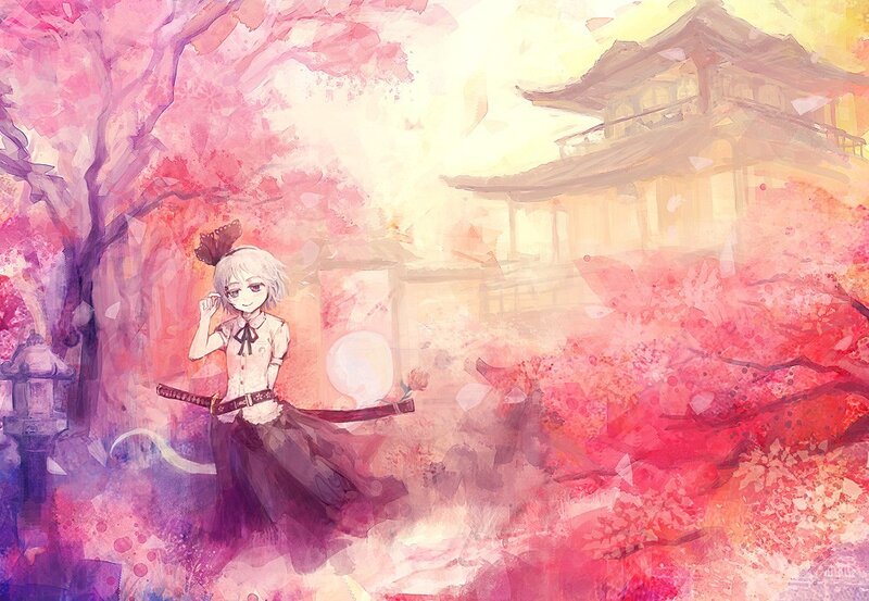 anime girl in cherry blossom garden