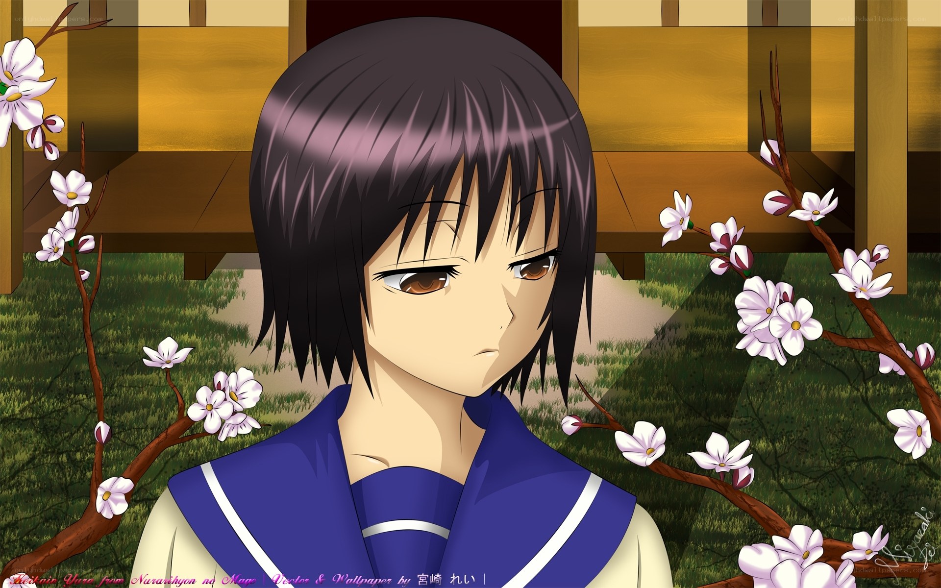 Anime girl in cherry blossom garden