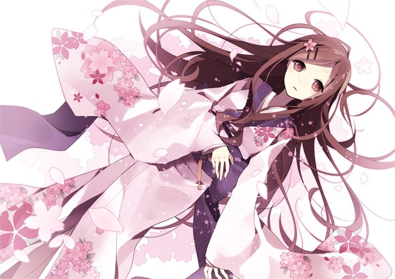 anime girl in cherry blossom kimono