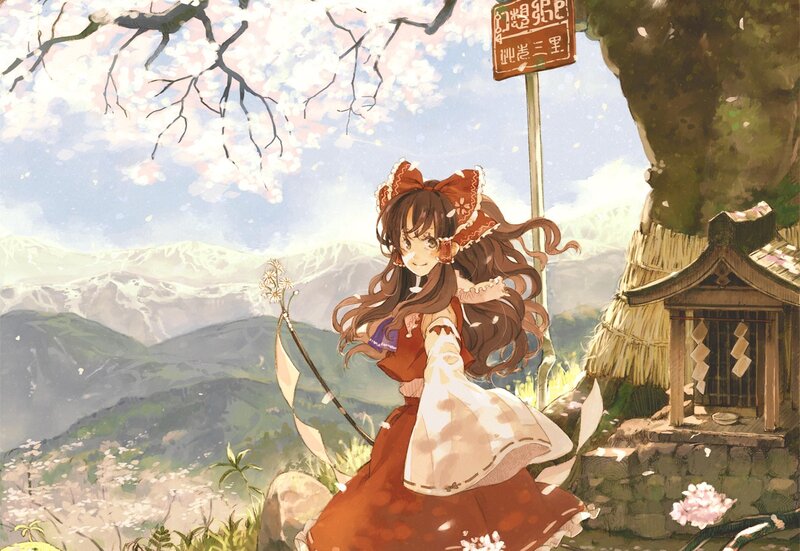 Anime girl in cherry blossom landscape