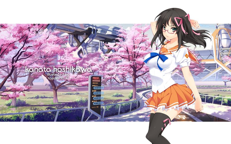 Anime girl in cherry blossom park