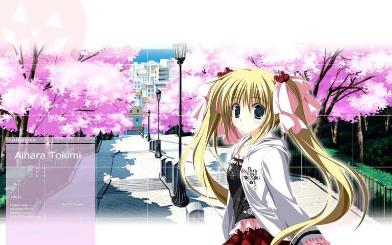 Anime girl in cherry blossom park