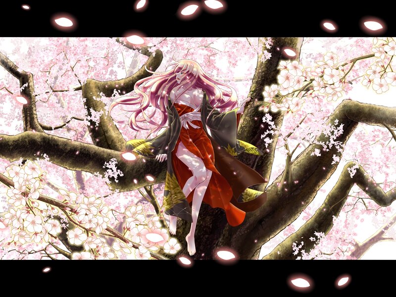 Anime girl in cherry blossom tree