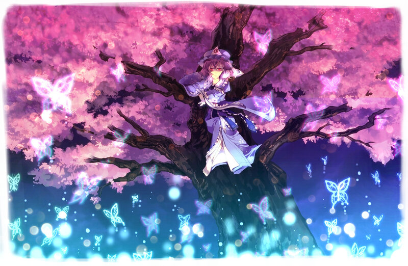 Anime girl in cherry blossom tree