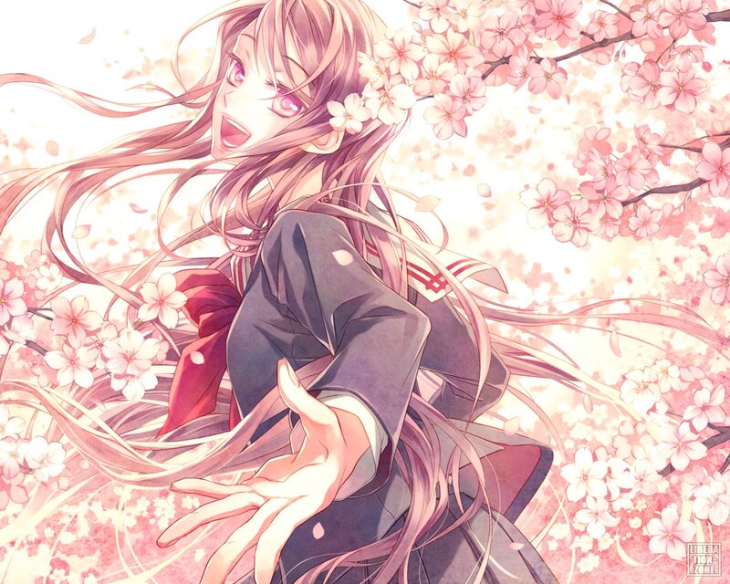 Anime girl in cherry blossoms