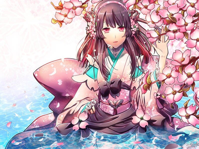 Anime girl in cherry blossoms