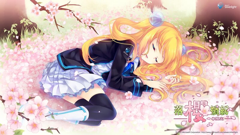 Anime girl in cherry blossoms