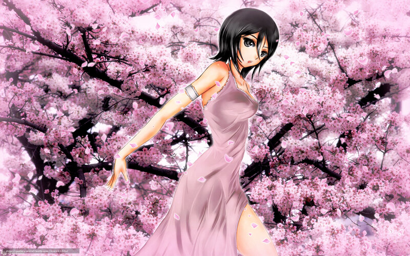 Anime girl in cherry blossoms
