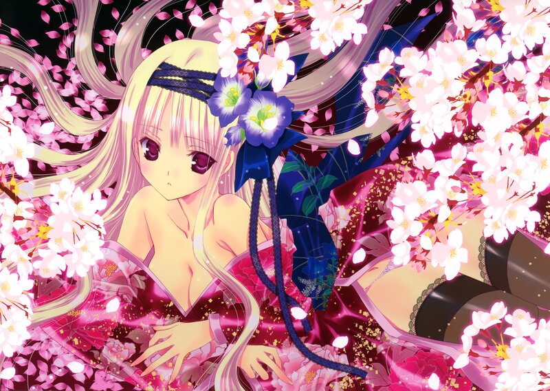 Anime girl in cherry blossoms