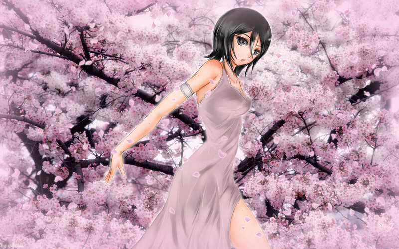 anime girl in cherry blossoms