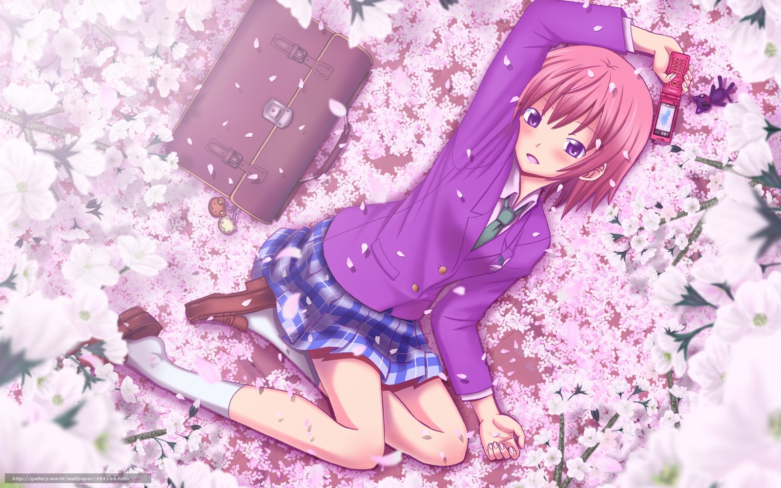 Anime girl in cherry blossoms