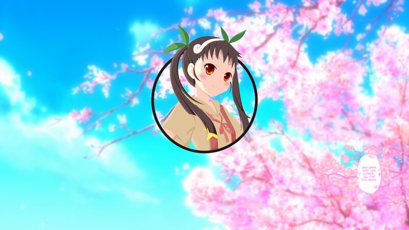 Anime Girl in Cherry Blossoms — Pink, Serene, Spring, Cherry Blossoms, Blue Sky, Circle Frame