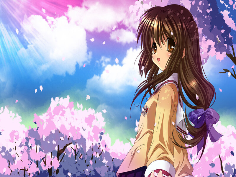 Anime Girl in Cherry Blossoms — Pink, Serene, Spring, Cherry Blossoms, School Uniform