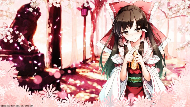 Anime Girl in Cherry Blossoms — Pink, Serene, Spring, Digital Art, Cherry Blossoms, Lantern