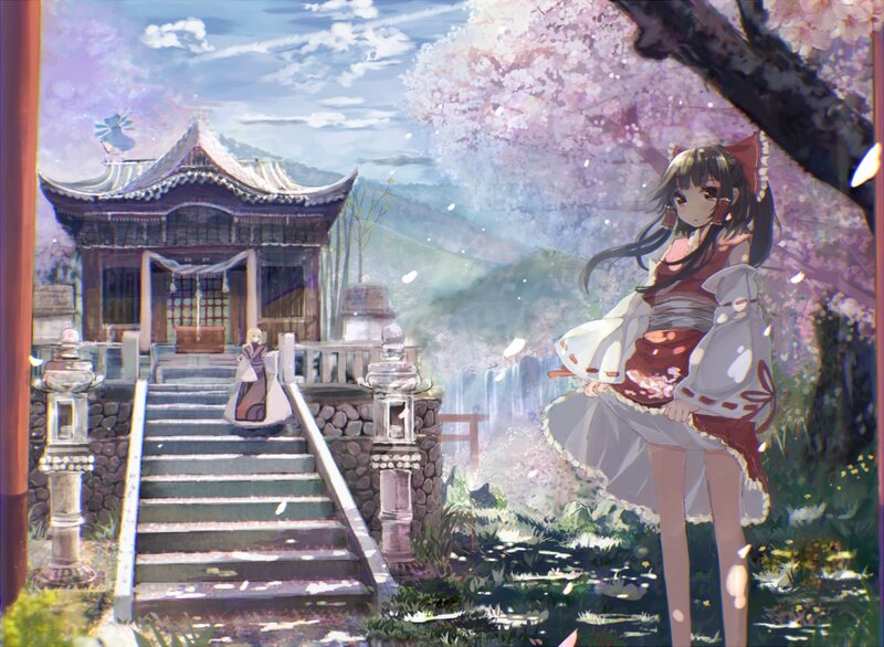 Anime Girl in Cherry Blossoms — Pink, Serene, Spring, Digital Art