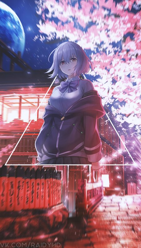 Anime Girl in Cherry Blossoms — Purple, Dramatic