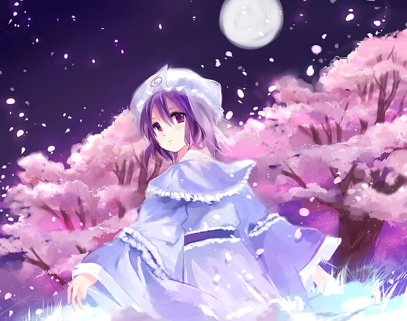 Anime Girl in Cherry Blossoms — Purple, Serene, Night