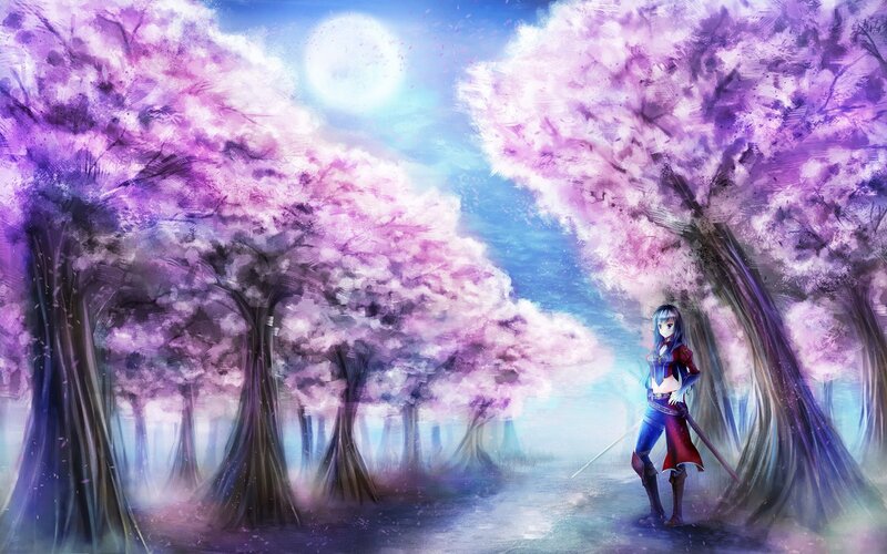 Anime Girl in Cherry Grove