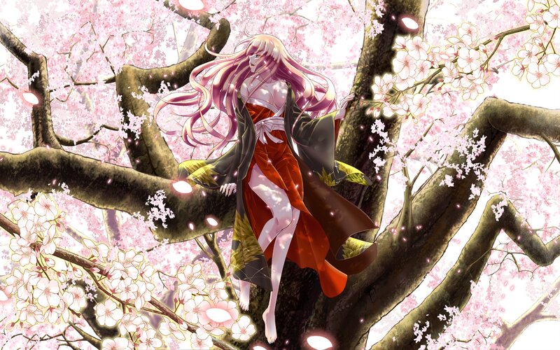 Anime Girl in Cherry Tree