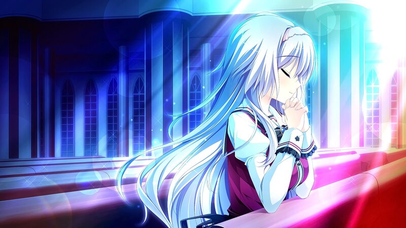 Anime Girl in Church — Blue