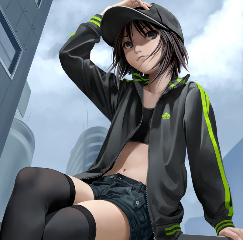 anime girl in city