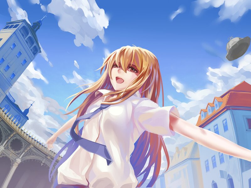 anime girl in city