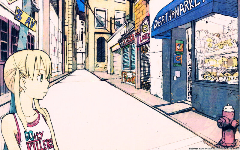anime girl in city alley