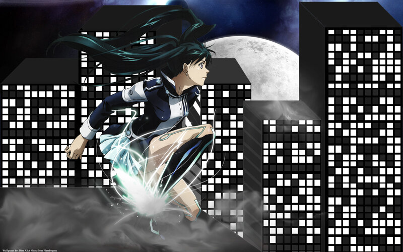 anime girl in city at night