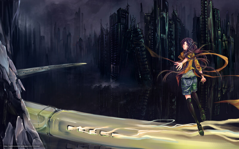 Anime Girl in City — Black, Dramatic, Night