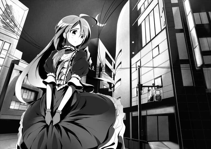 Anime Girl in City — Black, Dramatic