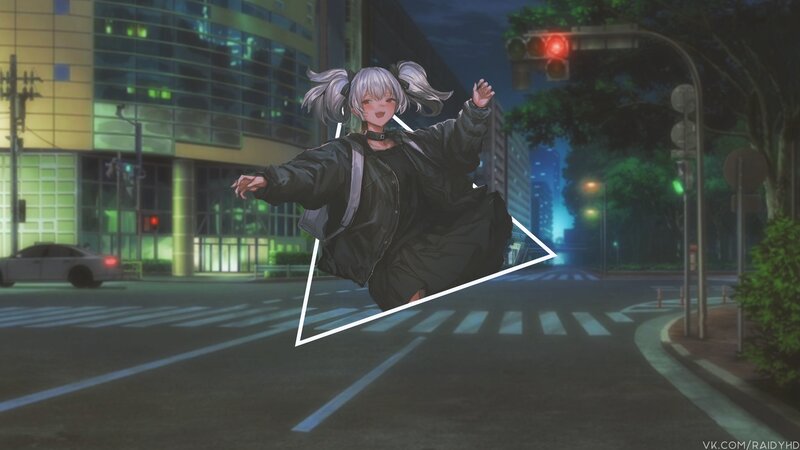 Anime Girl in City — Black, Nocturnal, Night