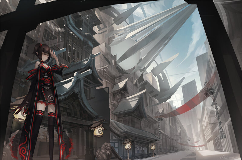 Anime Girl in City — Black