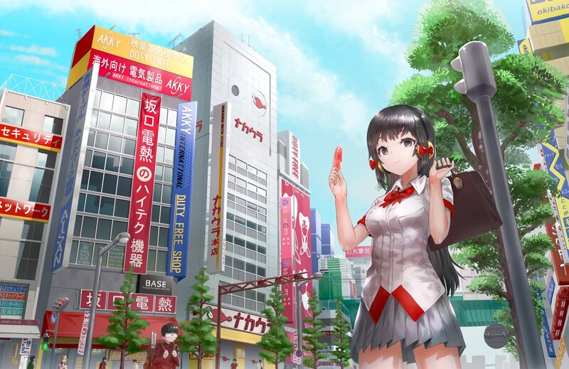 Anime Girl in City — Blue, Bright