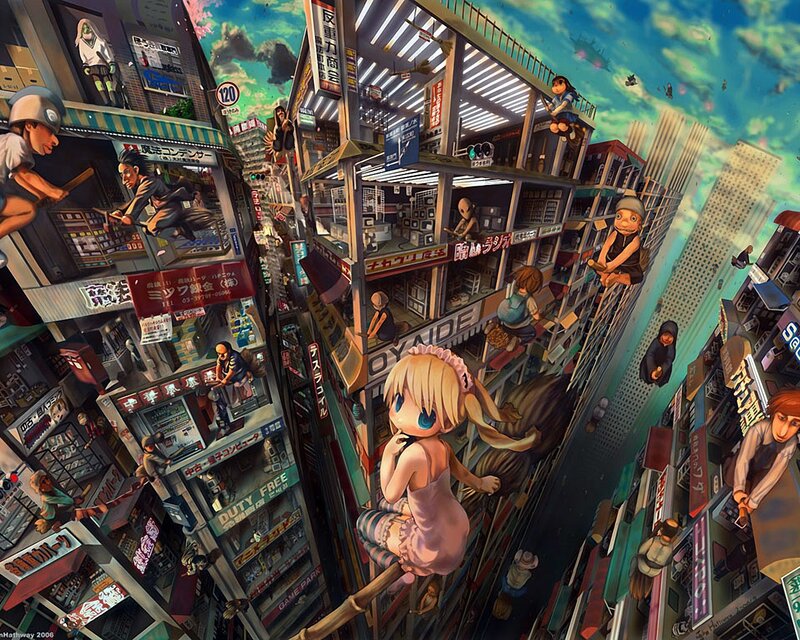 Anime Girl in City — Blue, Chaotic