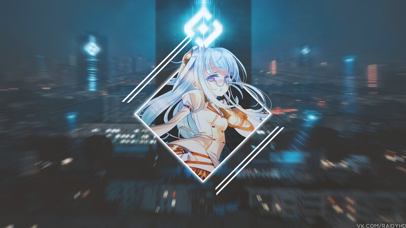 Anime Girl in City — Blue, Dramatic, Night, Lights