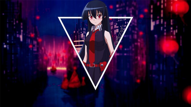 Anime Girl in City — Blue, Dramatic, Night, Red Lanterns