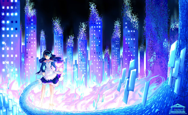 Anime Girl in City — Blue, Dramatic, Night