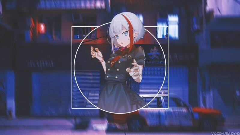 Anime Girl in City — Blue, Nocturnal, Night, City Street