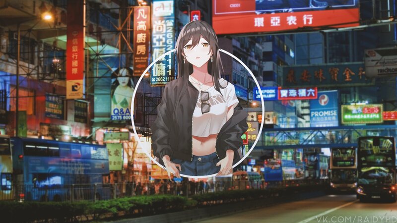 Anime Girl in City — Blue, Nocturnal, Night