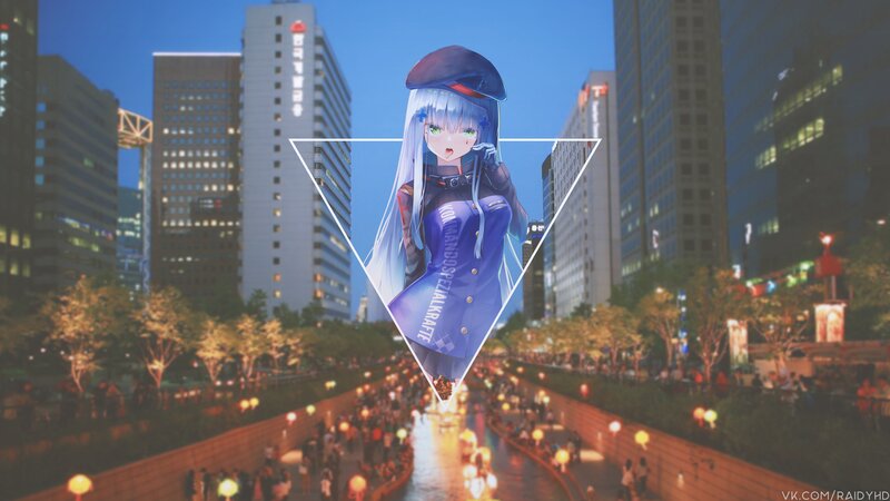 Anime Girl in City — Blue, Serene, Night, Digital Art