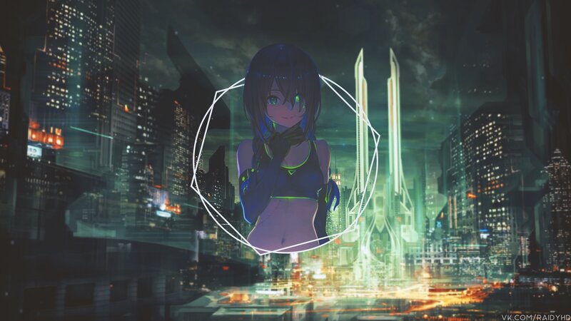 Anime Girl in City — Green, Dramatic