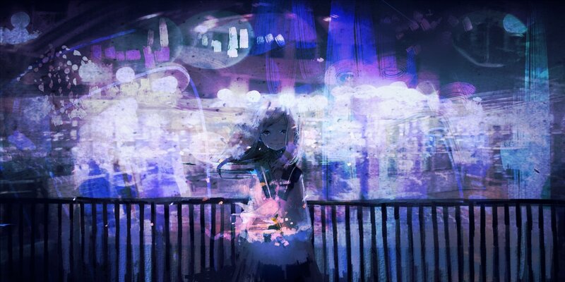 anime girl in city lights