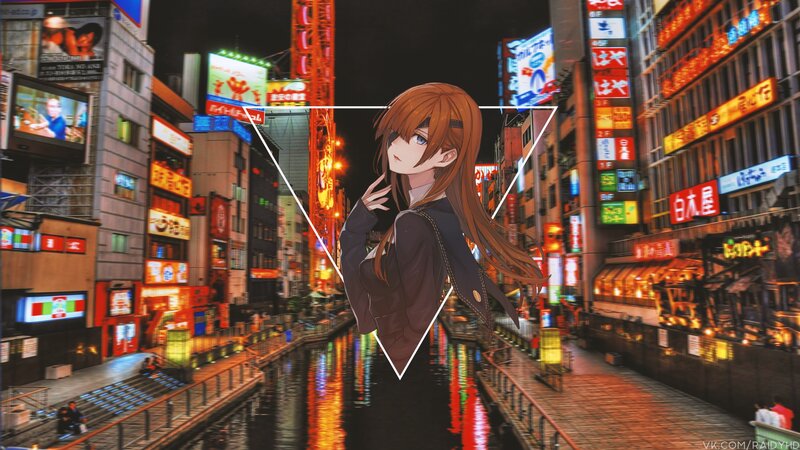 Anime Girl in City — Orange, Nocturnal